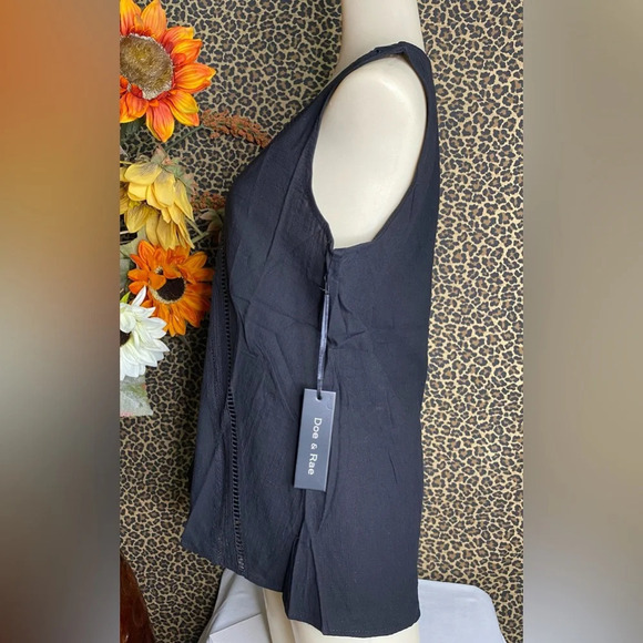 🌴3/$30🌴DOE & RAE Black Lightweight Embroidered Cotton Tank Top NWT - Picture 6 of 11